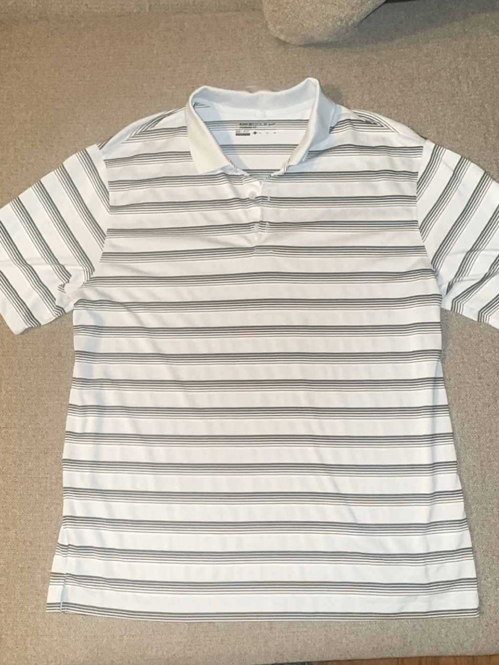 Nike Golf White Polo Shirt with Gray Stripes